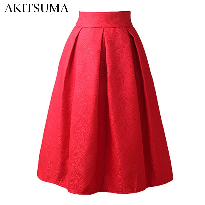 A-Line Skirts 2018 wholesale akitsuma summer midi skirts womens high waist a line skirt  knee length casual JKMJDPP