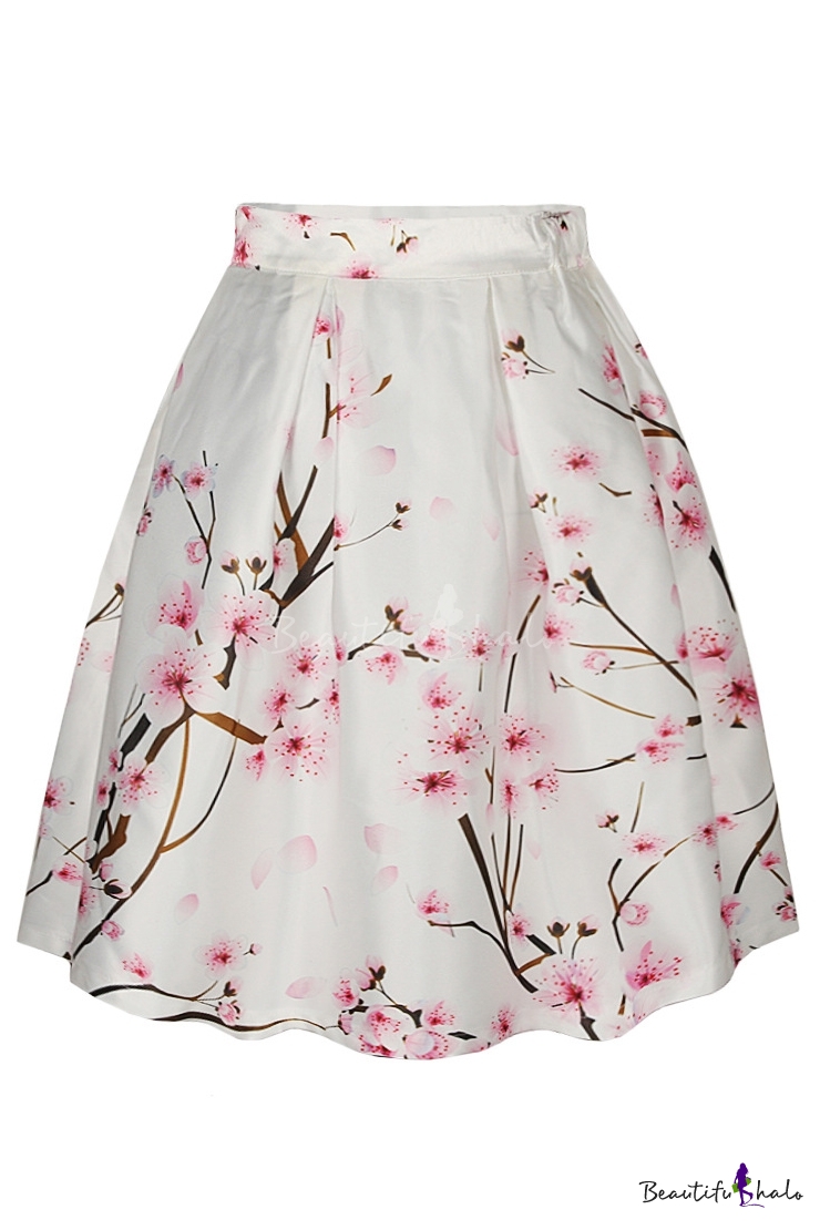 A-Line Skirts peach blossom print high waist a-line skirt - beautifulhalo.com JULZKGU