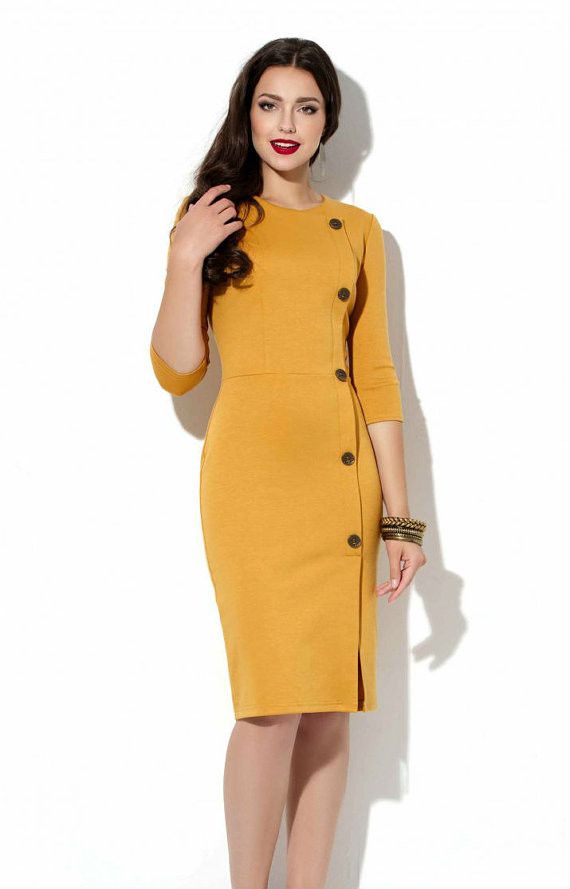 autumn clothes for work mustard office dress autumn spring jersey dress business woman clothes  casual clothing for women DCIQNZZ