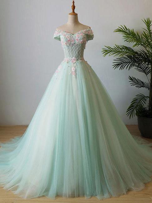 Beautiful Ball Gowns beautiful prom dresses ball gown sweep/brush train sage pearl pink prom  dress/evening WQCDYLB