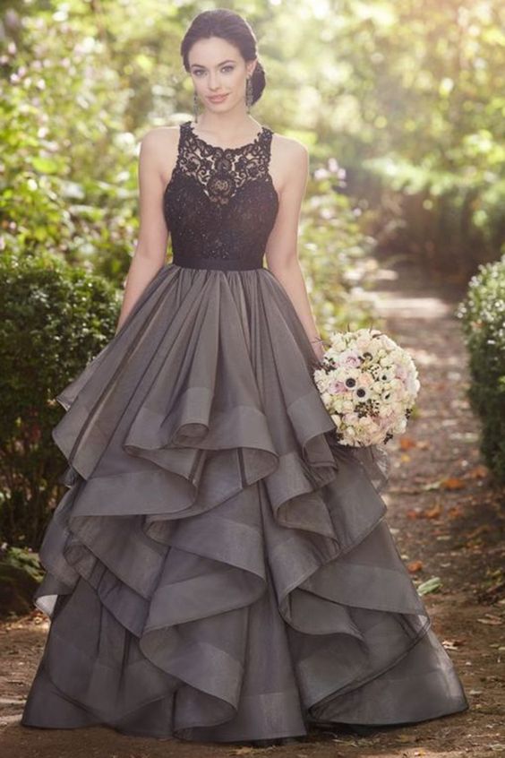 Beautiful Ball Gowns sexy long prom dresses,beautiful grey lace organza prom dress,ball gown  formal dress ARUAXWP