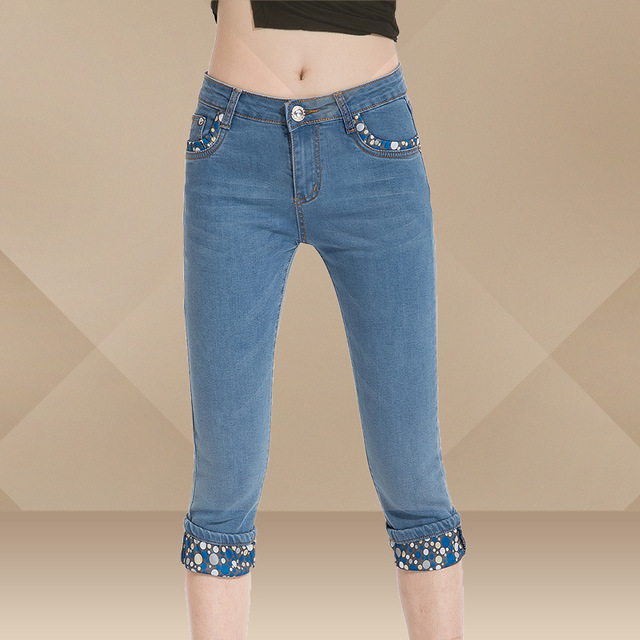 BLUE LADIES JEANS promotion summer short jeans ladies denim pants high quality woman jeans  2015 light blue stretch IECWWGI