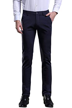 Blue Mens Trousers fly hawk mens business casual dress work pants stretchy straight leg dress  trousers navy blue UGDCRAL