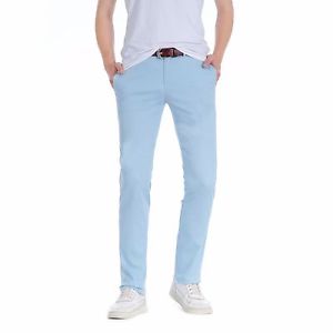 Blue Mens Trousers image is loading men-039-s-smart-casual-cotton-slim-skinny- DZFSBBT
