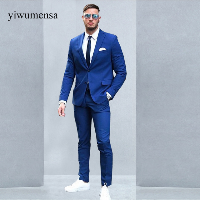 Blue men’s suits custom made two buttons royal blue men suits 2018 fashion design business  men tuxedo skinny PGQJUPU