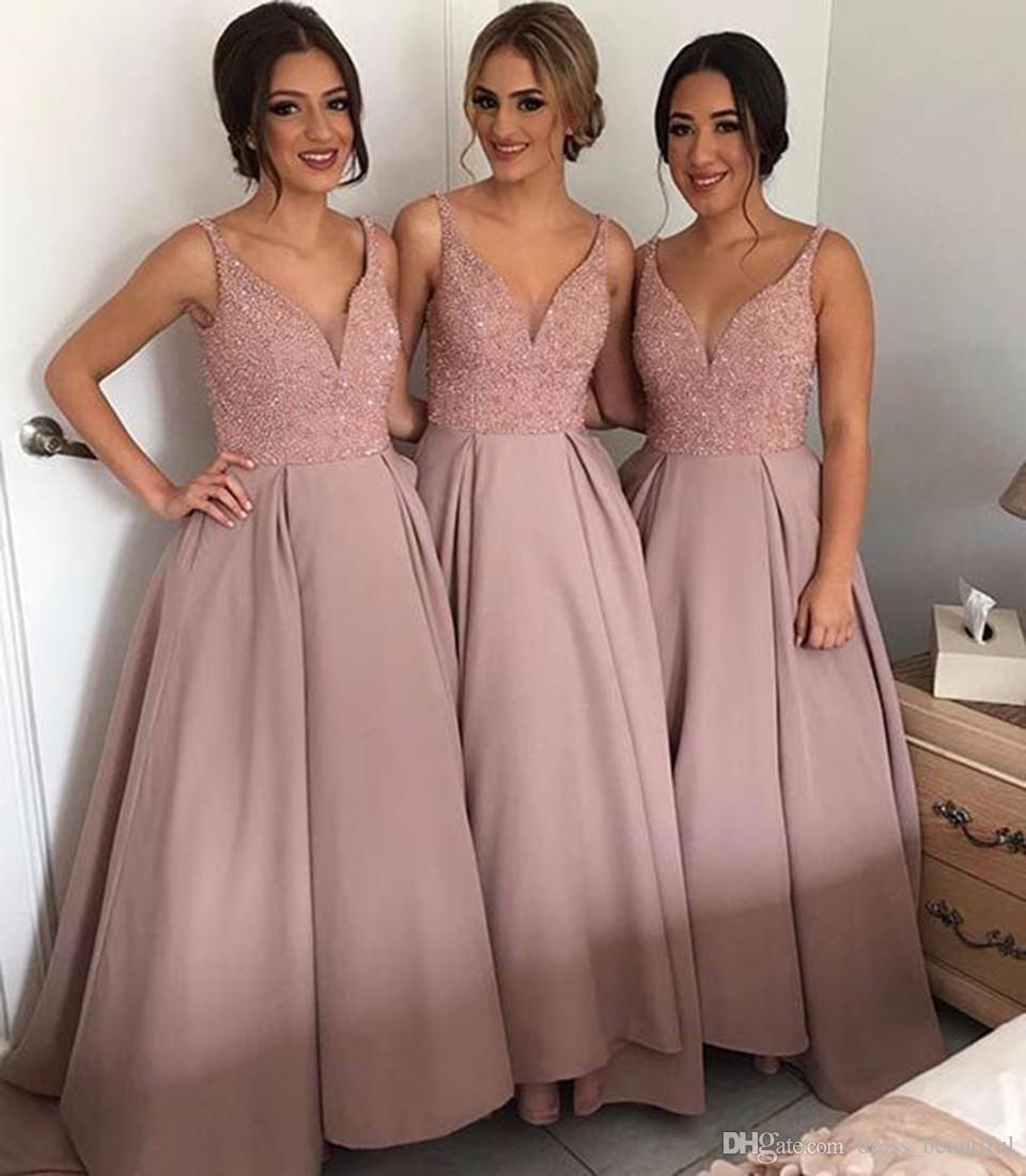 Bridesmaid Dresses Long glamorous light pink blush bridesmaid dresses long beaded satin ball gown  bridesmaid dress LJGUSDC