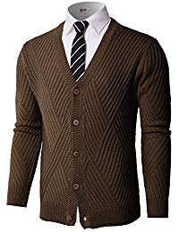 BROWN CARDIGANS mens casual stand collar cable knitted button down cardigan sweater TFHTNLU