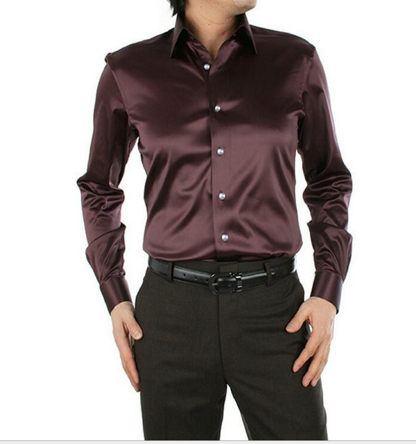 Brown shirts for men high quality dress shirts men silk shirt tuxedo shirts plus size : s-xxxxxl  korean IHIDFCY