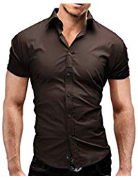 Brown shirts for men lyon becker mens short sleeve shirts casual formal slim fit shirt top s m l MWUZRTG