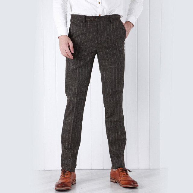 Brown suit trousers pre sale men formal business wedding dress suit pants brown stripes men  slim fit groom ZPFQEXS