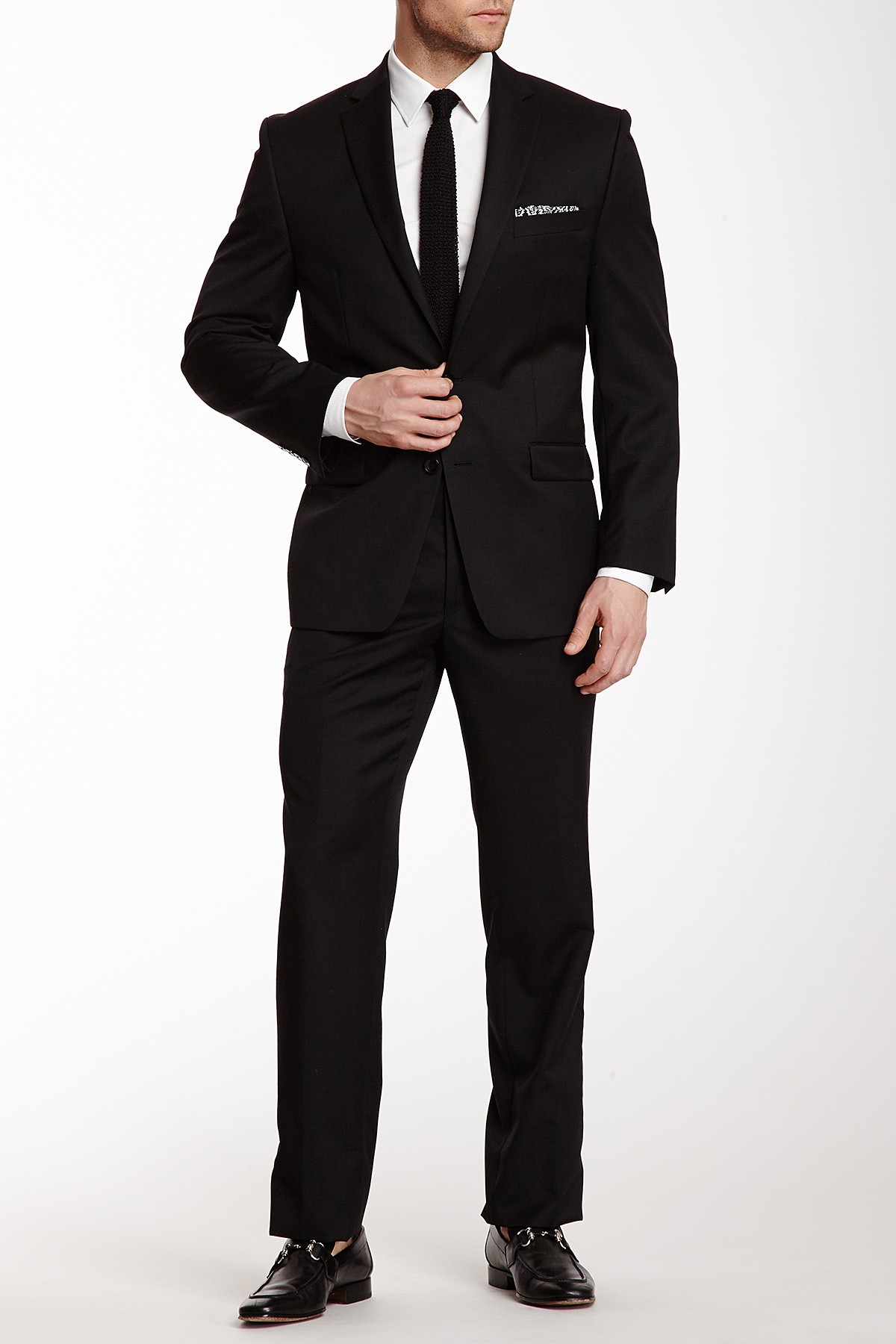 Calvin Klein suits image of calvin klein black solid two button notch lapel wool suit MLGCVLK