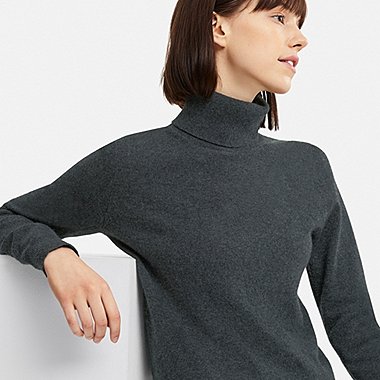 Cashmere Sweater for Women women cashmere turtleneck sweater, dark gray, medium FNJMBVG