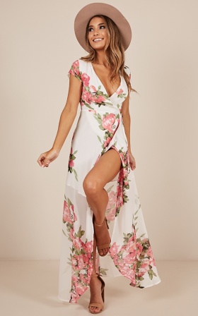 Day Dresses wrap and cross maxi dress in white floral ... ZCQMRWS