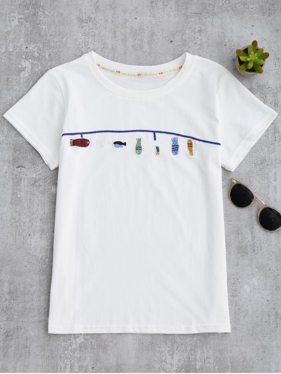 Embroidered t shirts best cute fish embroidered t-shirt - white one size DDUQLAP