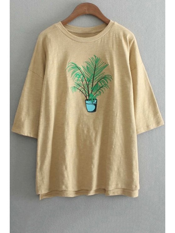 Embroidered t shirts sale oversized crew neck plant embroidered t-shirt - yellow one size(fit  size LASUEJM