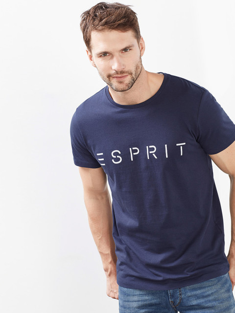 ESPRIT MENS SHIRTS esprit men navy blue printed slim fit round neck t-shirt JFOMCXH