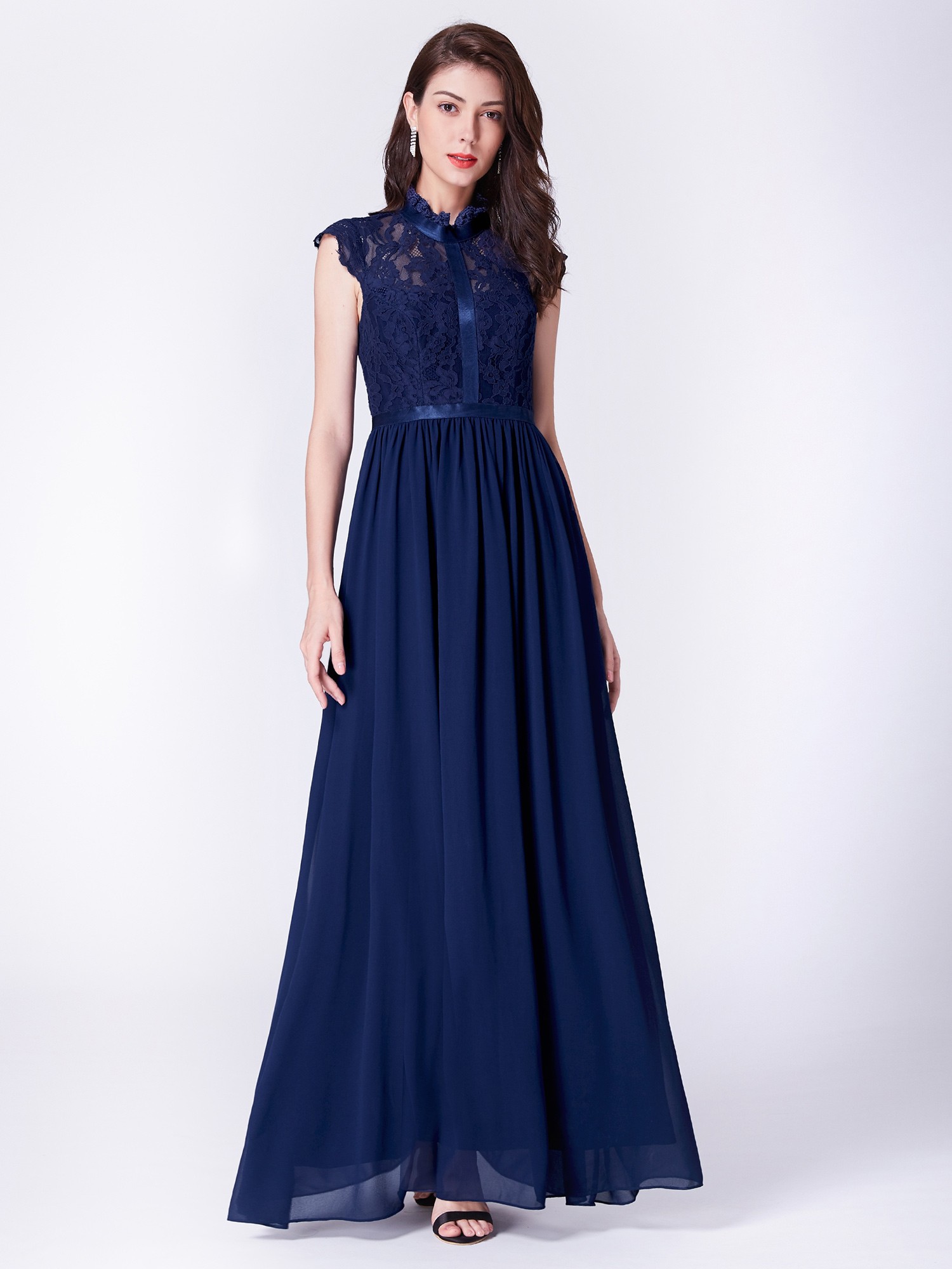 Evening Dress with Collar Collar long evening dress with lace high collar neckline WZTAYWX