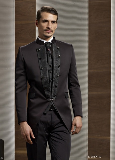Evening Suits dark brown groom tuxedo groomsmen mandarin lapel wedding/dinner/evening  suits best man bridegroom NYZBVJV