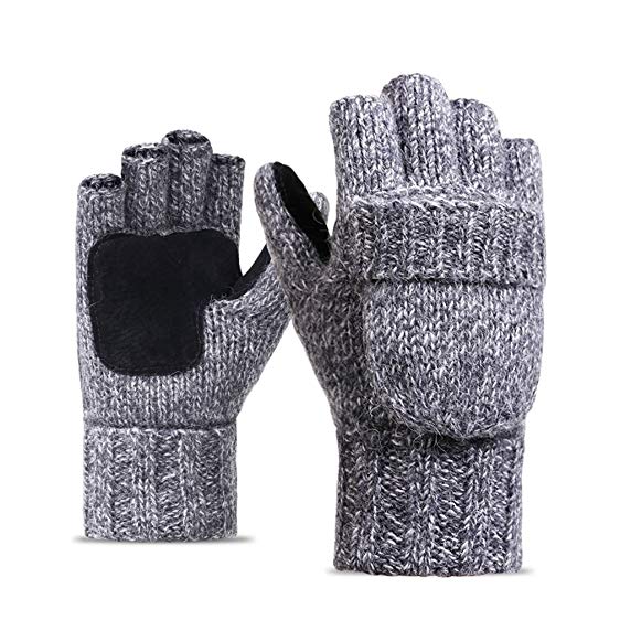 Fashionable gloves womens fashionable gloves -winter warm convertible fingerless gloves with  mittens cover （light gray） DSGEFGJ