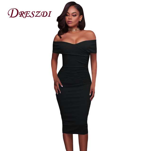 Fitted Dress dreszdi 2017 sexy off shoulder womens midi dress fitted bodycon club party  dress DHTDPJU