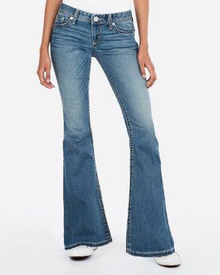 Flared jeans low rise thick stitch stretch bell flare jeans | express EJUZIJX