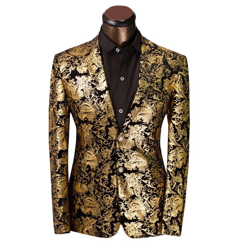 Floral Patterned Jackets luxury men suit golden floral pattern suit jacket men fit prom suits tuxedo  brand wedding WUHTUUW