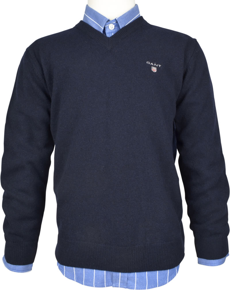 Gant pullovers classic fine knit pull-over with lambswool in navy blue by gant. the  premium QRYWOLG