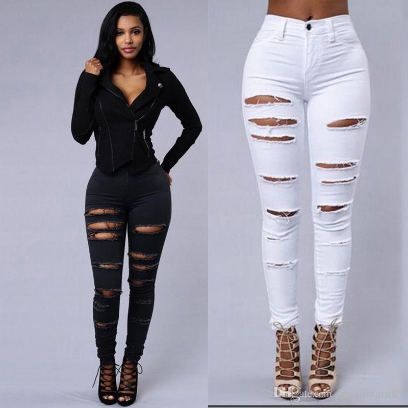 high waist jeans 2018 slim elastic jeans for women high waist hole ripped plus size fat  womens thin WYVPXWJ