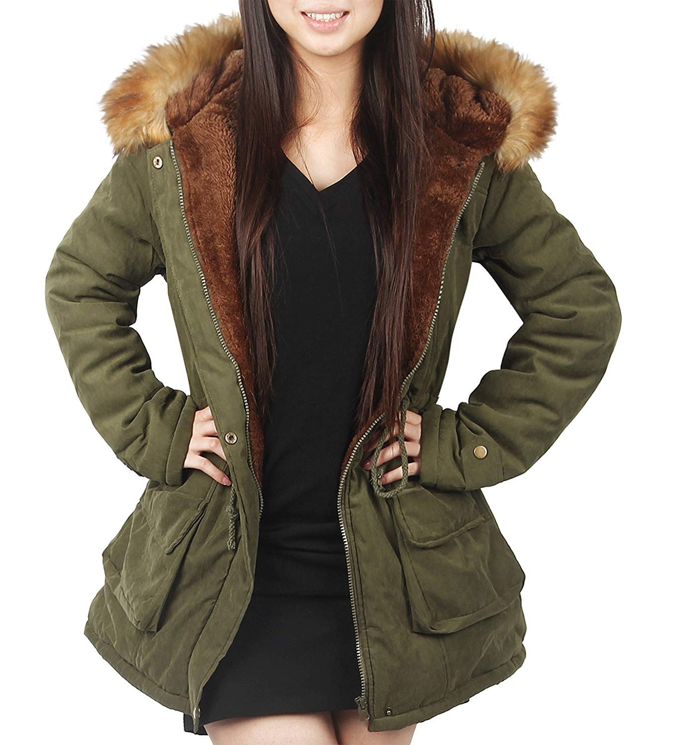 Hooded Parkas 4how womens parka jacket hooded winter coats faux fur outdoor coat at  amazon YEQCLIG