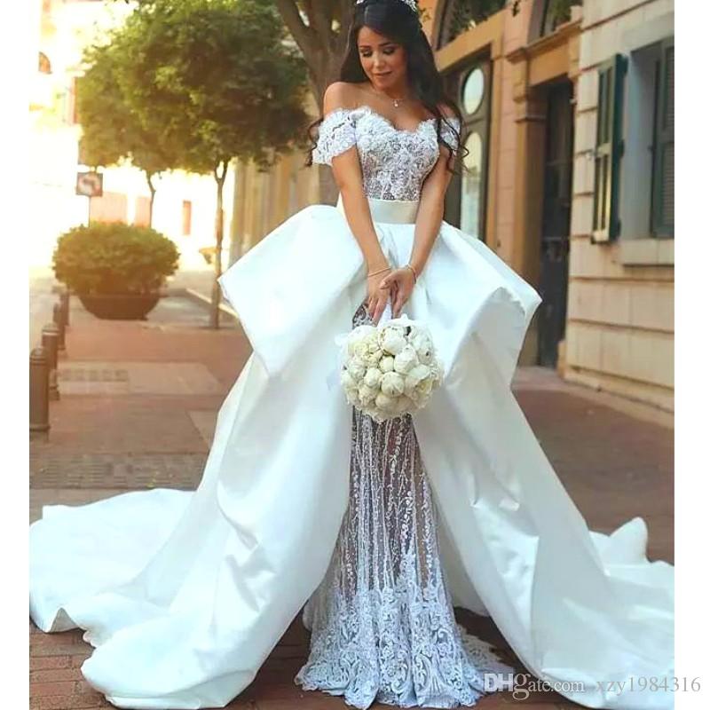 ITALIAN DRESSES romantic italian style wedding dress off shoulder beaded short sleeve lace  mermaid wedding gowns dubai EOQYVAL
