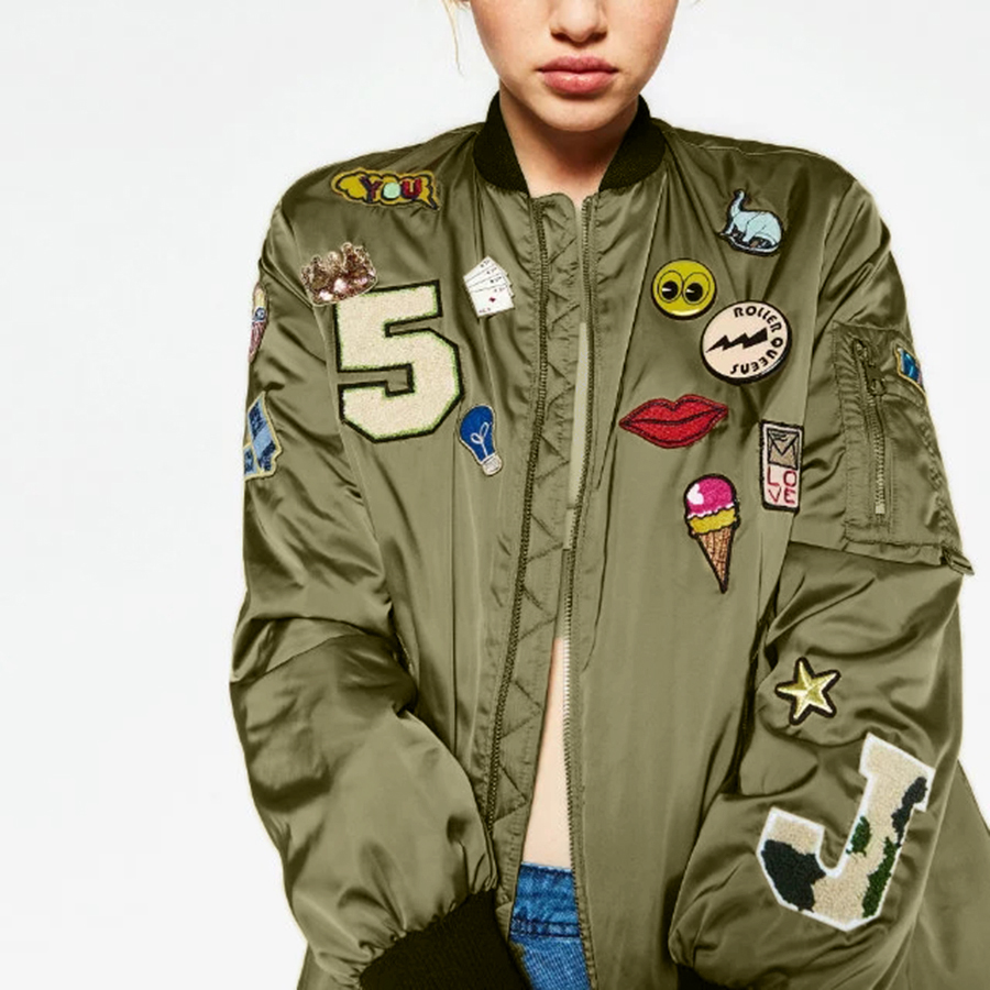 Jackets with Patches 2016 fashion army green embroidered womens bomber jackets down coat female  flight suit patches winter TZEDITZ