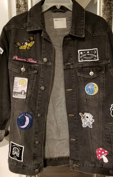 Jackets with Patches denim jean trucker jacket patches oversized ooak GBWFNUW