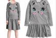 Kids Girls Clothing 2018 spring autumn style toddler girl clothing dress girl cartoon cat  cotton cute ZHJLUDQ