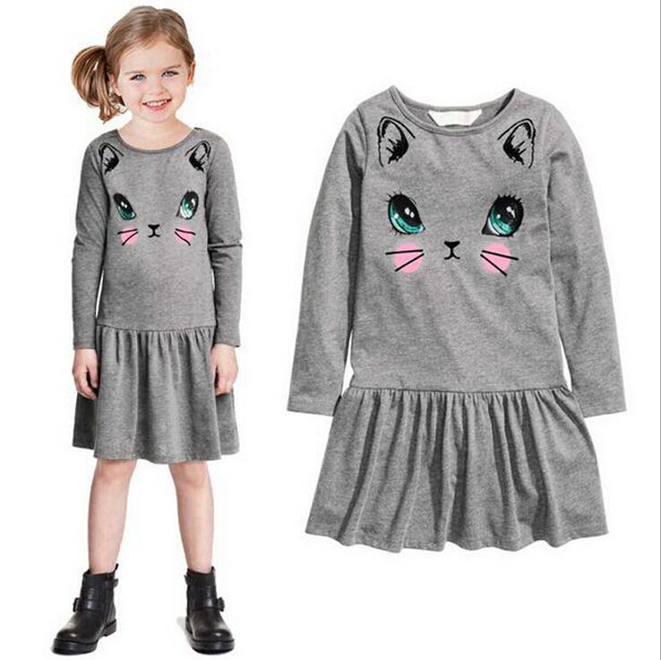 Kids Girls Clothing 2018 spring autumn style toddler girl clothing dress girl cartoon cat  cotton cute ZHJLUDQ