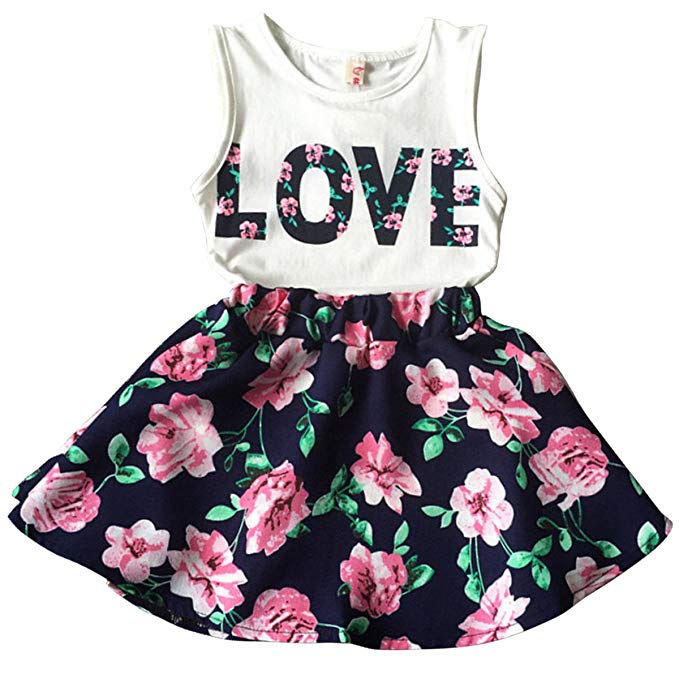 Kids Girls Clothing amazon.com: jastore girls letter love flower clothing sets top+short skirt kids  clothes: clothing MGSNQXI