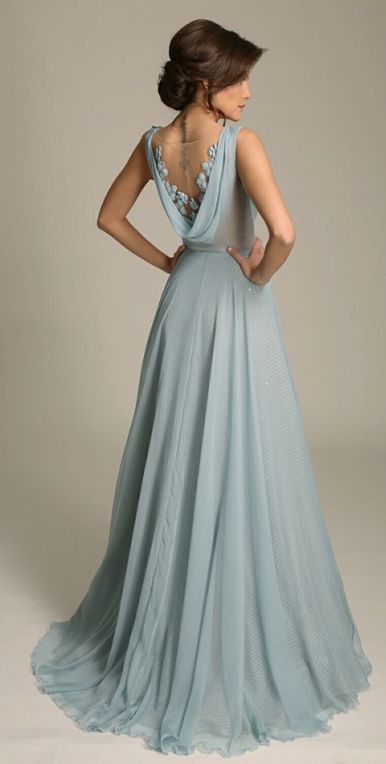 Long chiffon dresses elegant a-line sleeveless blue chiffon long prom dress with lace HOPEVMG