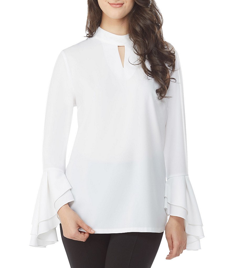 Long Sleeve Blouses long-sleeve - womens peter nygard keyhole neck bell sleeve blouse white |  gift SYVPXLW