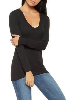 Long Sleeve Tops basic long sleeve v neck tee - 7204054264900 LTOAGVW