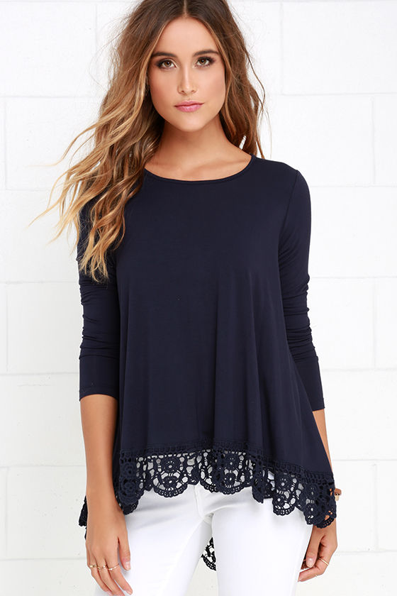 Long Sleeve Tops just like vacation navy blue long sleeve top GQELQDP