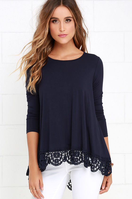 Long Sleeve Tops just like vacation navy blue long sleeve top NEUDVGO