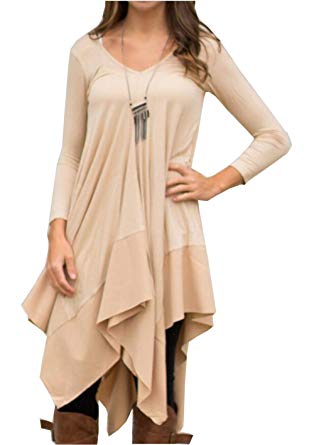 Long tunic womens asymmetrical casual feminine long sleeve tunic shirt dress (asian  size s(us xs OIRBMLN