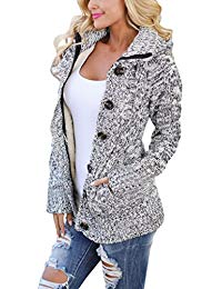 long womens cardigans women hooded knit cardigans button cable sweater coat MAKNQGT