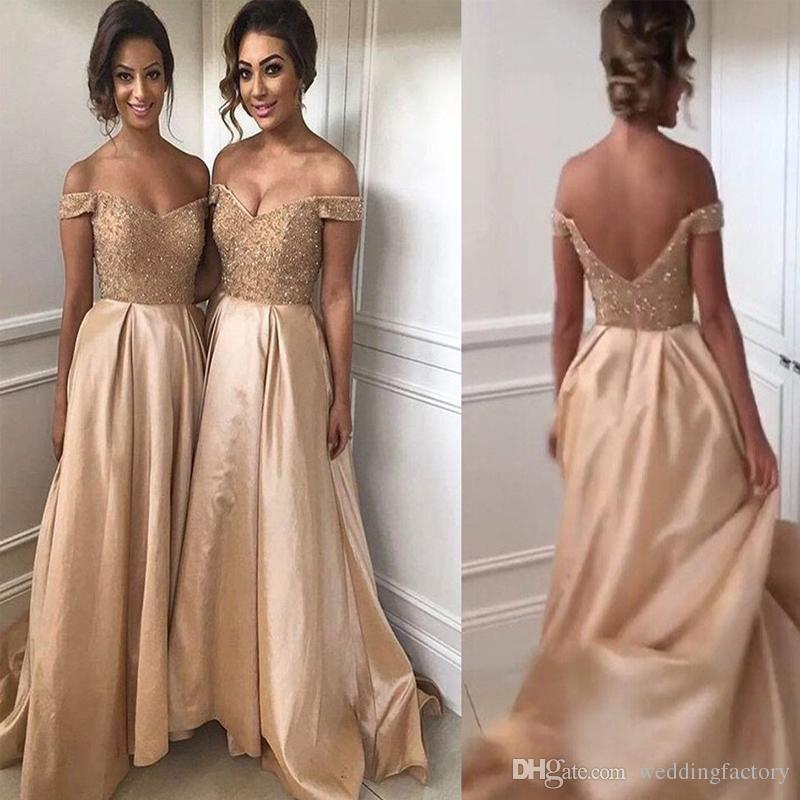 Maid of Honor Dresses 2017 sexy bridesmaid dresses champagne gold maid of honor dresses beaded  lace top off the DSDIAHB