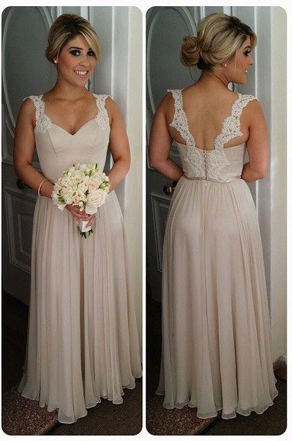 Maid of Honor Dresses 2018 chiffon straps bridesmaid dresses lace open back floor length elegant  a-line maid of honor YCPYGVA