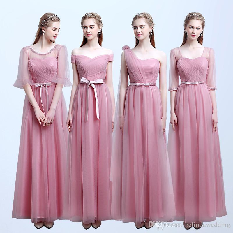 Maid of Honor Dresses cheap bridesmaid dresses pink blush color tulle lace long maid of honor  dresses floor length ZYQDEXW