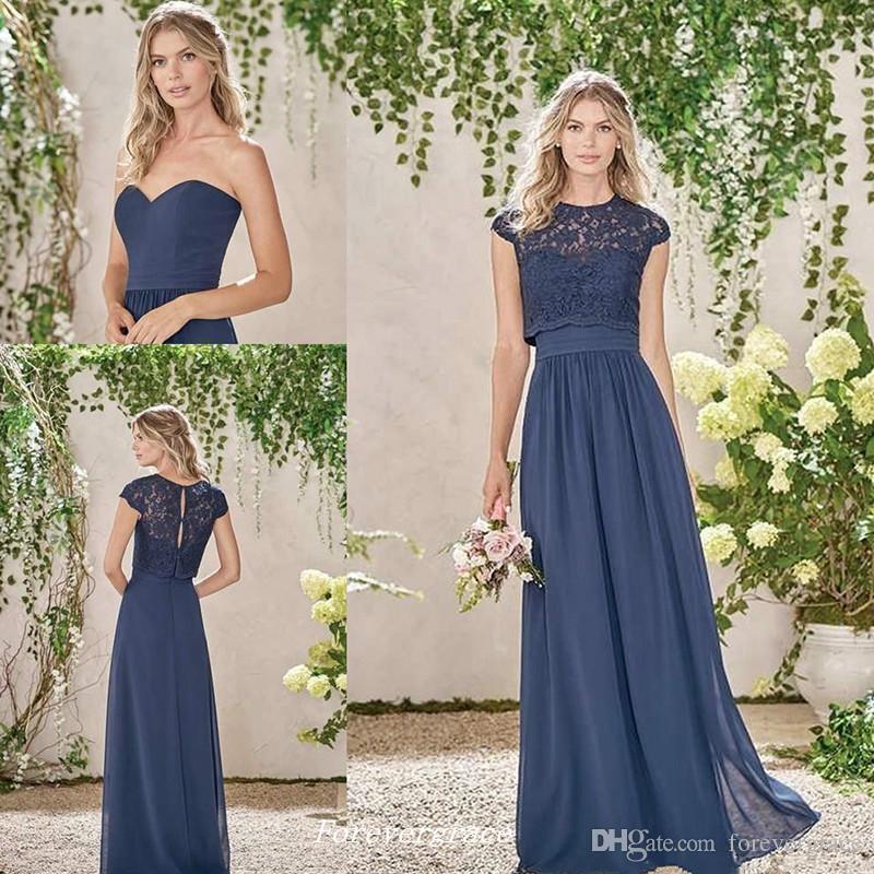 Maid of Honor Dresses elegant cheap dark navy long bridesmaid dress two pieces lace maid of honor  dress wedding UYDBFLR