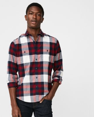 Men’s Flannel Shirts plaid flannel stretch shirt | express RIBLMUC