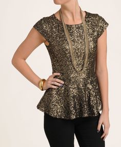 Party Tops eros apparel sleeve sequin peplum top holiday wear, holiday parties, peplum  tops, gold WFDYNUG