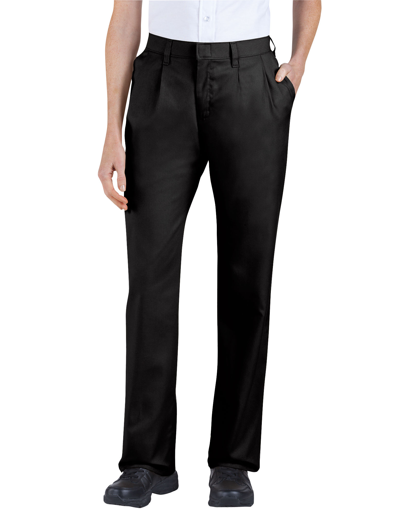 Pleated Pants Women women-s relaxed fit straight leg pleated front pants - black ... OFUGKNX