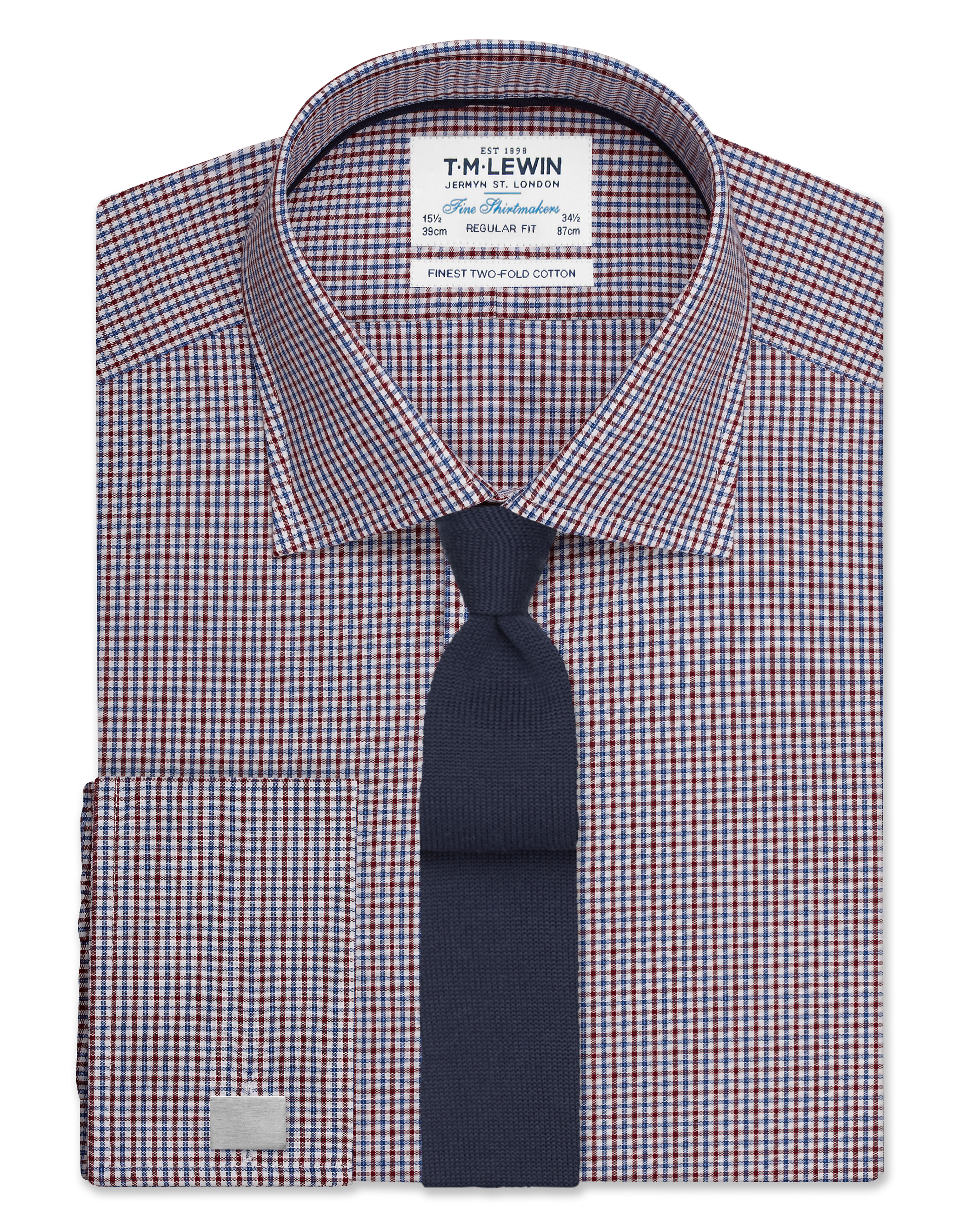 Regular Fit shirts regular fit burgundy and navy micro check shirt - double cuff GLSALNR